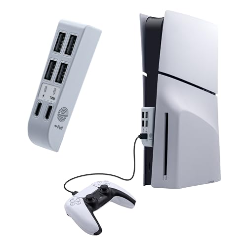 Tolesum USB Hub für PS5 Slim, 6 in 1 High-Speed USB Port Expander Adapter mit 4 * USB-A & 2 Typ C Port zum Aufladen/High-Speed-Erweiterung kompatibel mit Playstation 5 Slim Disc/Digital Edition-Weiß von Tolesum