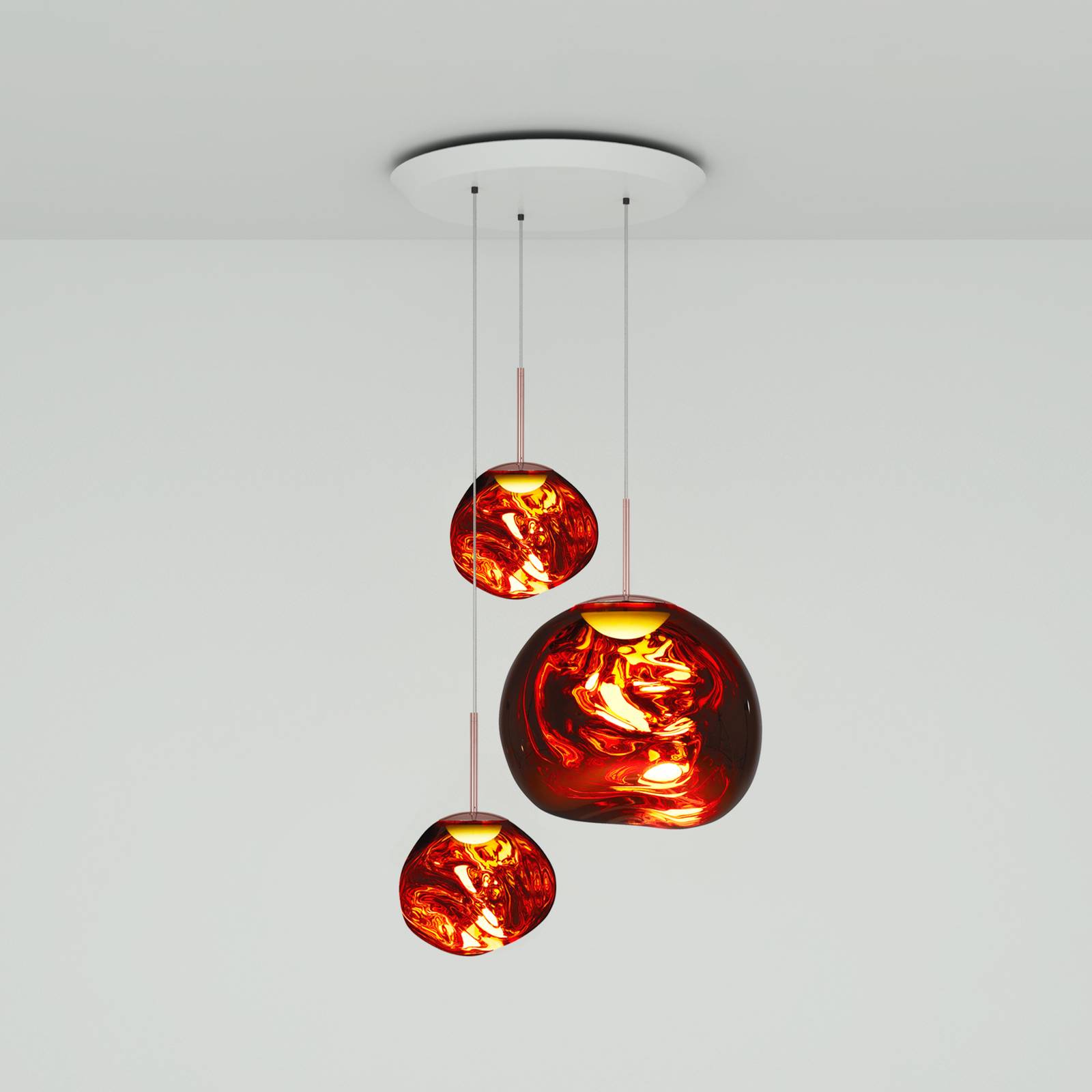 Tom Dixon Melt Trio Round Pendellampe 3fl kupfer von Tom Dixon