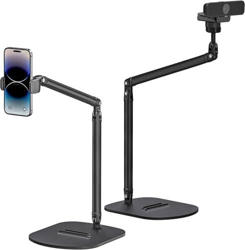 TomGear Verstellbarer Webcam-Ständer, Handy-Halterung – Dual-Handy- Und Tablet-Halterung, Stabile Schreibtischhalterung Mit Flexibler Höhe Und Winkel, Langlebige Aluminiumkonstruktion von TomGear