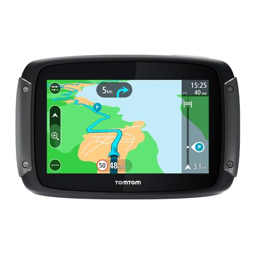 Tomtom Motorrad Navi Rider 500 (4,3 Zoll, kurvige und bergige Strecken speziell für Motorräder, Stauvermeidung Dank Tomtom Traffic, Motorrad-Halterung, Updates über Wi-Fi) Schwarz, 16GB von TomTom