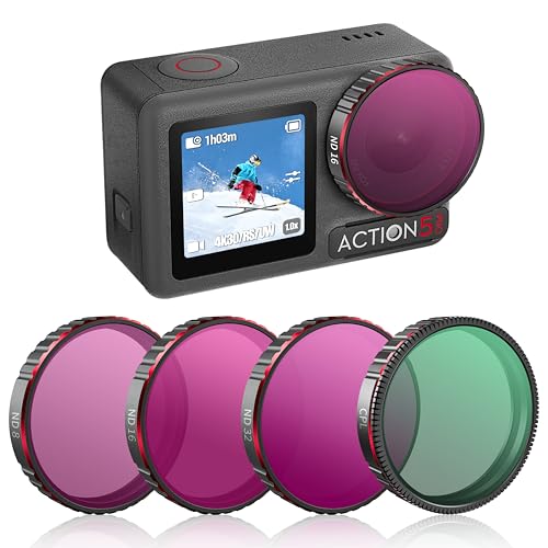 Action 5 Pro ND Filter Set für DJI Osmo Action5 Pro/Action 4/3, Tomat 4 Stück ND8, ND16, ND32, CPL Graufilter Set Zubehör, mehrfach beschichteter optischer HD Aluminiumrahmen Action 5 Pro ND Filter Set für DJI Osmo Action5 Pro/Action 4/3, Tomat 4 Stück ND8, ND16, ND32, CPL Graufilter Set Zubehör, mehrfach beschichteter optischer HD Aluminiumrahmen von Tomat