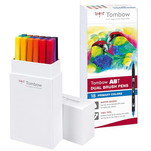 Tombow ABT-18P-1 Fasermaler Dual Brush Pen mit zwei Spitzen 18er Set, primärfarben von Tombow