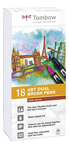 Tombow ABT-18P-3 Fasermaler Dual Brush Pen mit zwei Spitzen 18er Set, erdfarben von Tombow