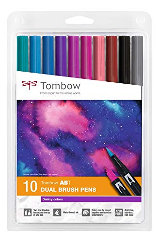 Tombow ABT Dual Brush Pen, Galaxy Colors, Stift mit zwei Spitzen, perfekt fürs Hand-Lettering und Bullet Journal, wasservermalbar, ABT-10C-3, 10er Set von Tombow