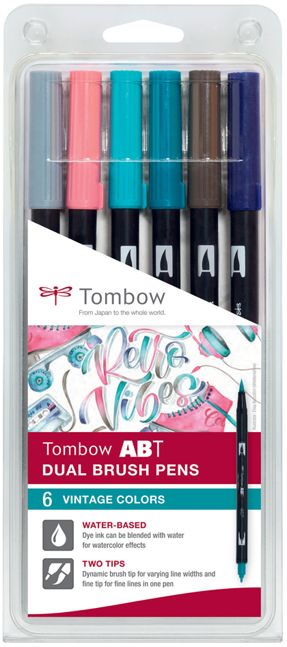 Tombow Doppelfasermaler , ABT DUAL BRUSH PEN, ,6er Set Vintage von Tombow