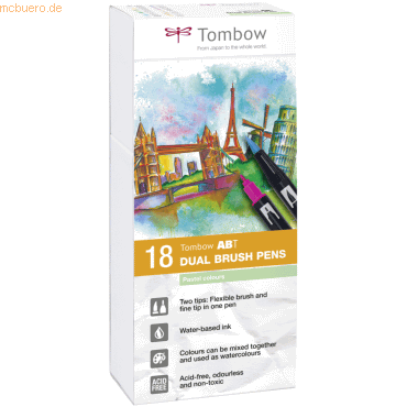 Tombow Dual-Fasermaler ABT mit Rundspitze/Pinselspitze Wasserbasis Pas von Tombow