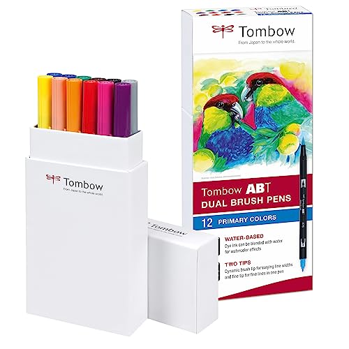 Tombow Fasermaler Dual Brush Pen mit zwei Spitzen 12er Set, primärfarben von Tombow