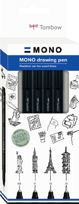 Tombow Fineliner MONO drawing pen , Fine Set, , 4er Set von Tombow
