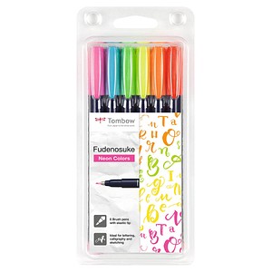 Tombow Fudenosuke Neon Brush-Pens farbsortiert, 1 Set von Tombow