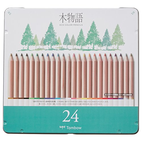 Tombow Ki-Monogatari Eco Farbstift, praktischer Metalldose, PEFC zertifiziert, wachsbasiert, 24er Set [CB-RS-24C] von Tombow