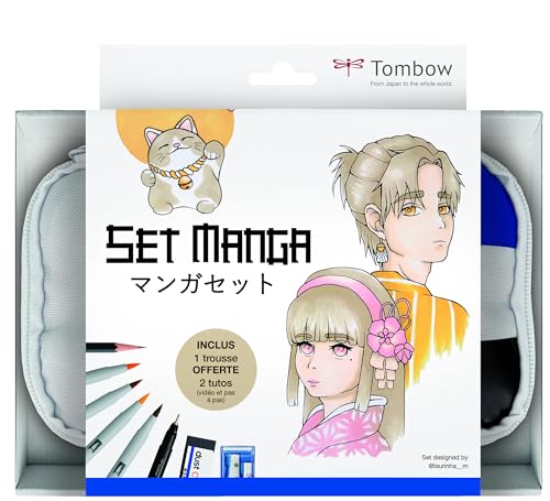 Tombow Manga Set, enthält 9 ausgesuchte Produkte und Schritt-für-Schritt-Anleitung der Künstlerin Laura @laurinha__m. von Tombow