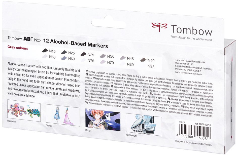 Tombow Marker ABT PRO, alkoholbasiert, 12er Set Gray Colors von Tombow