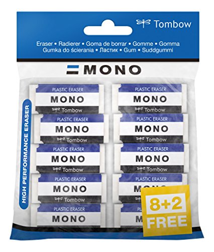 Tombow PE-01A-10P Radierer MONO XS, PVC, phthalat- und latexfrei, 11 g, Sparpack, 10 Stück von Tombow