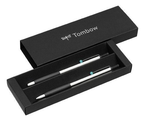 Tombow PLZ-211-4 Schreibgeräteset Zoom 707 Kugelschreiber mit Druckbleistift, weiß/grau/türkis von Tombow