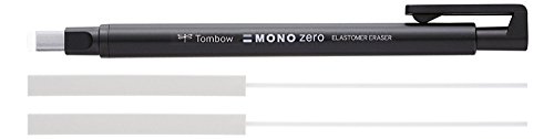 Tombow Präzisionsradierer MONO zero nachfüllbar eckige Spitze, 2.5 mm x 5 mm, schwarz + 2x Refill Radierer von Tombow