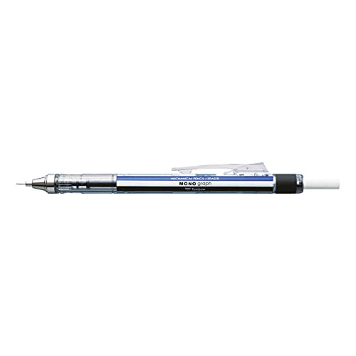 Tombow MONO graph Druckbleistift 0,5 mm, blau/weiß/schwarz, HB, präzises Zeichnen mit 4-mm-Spitze, Schüttel-Mechanismus, inkl. nachfüllbarer Radierer [SH-MG] von Tombow