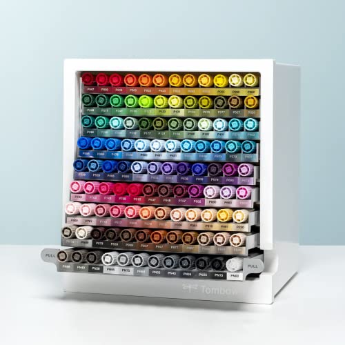 Tombow Schreibtisch-Organizer mit 107 ABT Dual Brush Pens + Blender, Stiftehalter für Aquarellfarben, Platz für 108 Stifte von Tombow