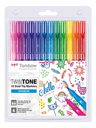 Tombow Tombow Twin Tone Doppelspitz-Marker, 12 Stück, Regenbogenfarben von Tombow