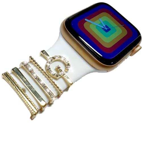 Tomcrazy 5 Teile/satz Metall Dekorative Ring für Apple Watch Series 8 7 6 5 4 3 2 1 Leder Silikon Uhrenarmband Buchstaben Uhrenarmband Zubehör Nägel für alle Fitbit Versa 3 2 Lite SE (# G) von Tomcrazy