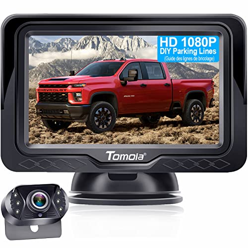 Tomoia Rückfahrkamera Einfach Installieren HD 1080P: Scharfe Bilder Farbe Nachtsicht DIY Gitterlinien Auto Rückfahrkamera mit 4.3" Monitor System IP69 Wasserdicht für LKW/Van/SUV/Wohnwagen T1 von Tomoia