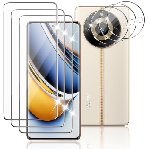 Tomooo Schutzfolie für Realme 11 Pro/11 Pro+/11 Pro Plus 5G für Panzerglas, 3 Stück 3D Full Screen Schutzglas Folie und 3 Stück Kameraschutz, 9H Härte, Anti-Bläschen HD-Klar Panzer Schutz Glas von Tomooo