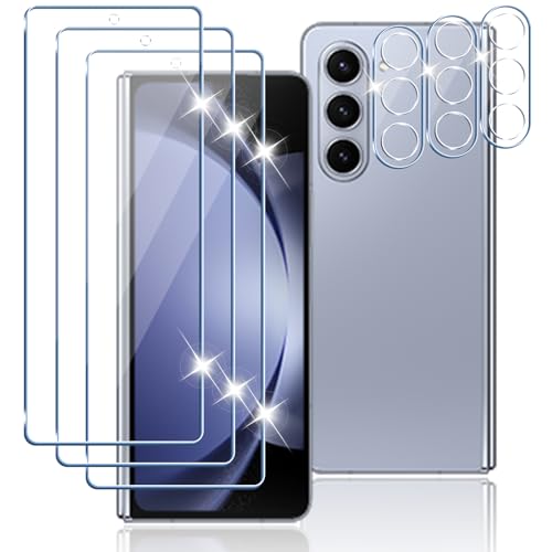 Tomooo Schutzfolie für Samsung Galaxy Z Fold5 für Panzerglas, 3 Stück Displayschutzfolie und 3 Stück Kameraschutz, 9H Härte Anti-Kratzer Panzer Schutz Glas, HD-Klar Anti-Bläschen Schutzfolie von Tomooo