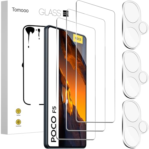 Tomooo Schutzfolie für Xiaomi POCO F5 für Panzerglas, 3 Stück Displayschutzfolie und 3 Stück Kameraschutz, 9H Härte Anti-Kratzer Panzer Schutz Glas, HD-Klar Anti-Bläschen Schutzfolie von Tomooo