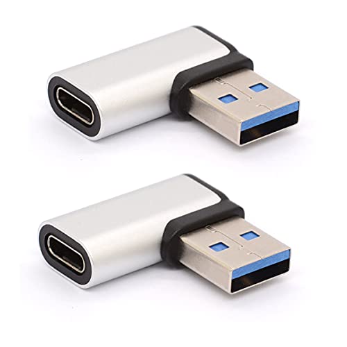 Tomost Linksgewinkelter USB C auf USB 3.0 Adapter, 90 Grad USB 3.0 A Stecker auf USB C Buchse, Adapter USB Typ C auf USB Coverter Anschluss für USB C Kabel, Hubs 2 Stück (links (Silber)) von Tomost