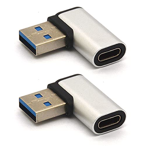Tomost Rechtwinkliger USB-C-auf-USB-Adapter, 90 Grad USB-A auf C-Adapter, USB 3.0-Stecker auf USB-C-Buchse, kompatibles Kabel, Tablets Hubs wie Samsung Note 10, Google Pixel (rechts (Silber)) von Tomost