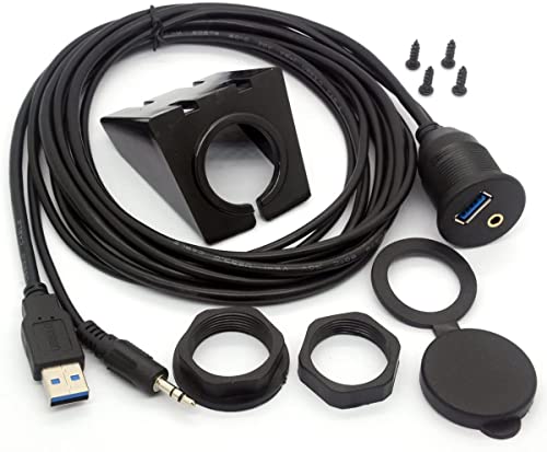 USB 3.0 Flush Mount Kabel - USB 3.0 und 3.5mm Aux Verlängerung Mount, Flush, Dash, Panel Mount Kabel 1/8 AUX für Auto Bike Boot Motorrad Radio Stereo Android Wince GPS (2M USB 3.0 - AUX 3,5mm) von Tomost