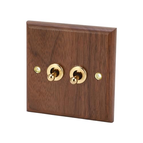 Doppelter Kipp Lichtschalter, Momentschalter Retro Walnussholzplatte Messinghebel Wandleuchte Kippschalter Dekorativer Innenlichtschalter, 50Hz 250V Doppelter Kipp Lichtschalter, Momentschalter Retro Walnussholzplatte Messinghebel Wandleuchte Kippschalter Dekorativer Innenlichtschalter, 50Hz 250V von Tomotato