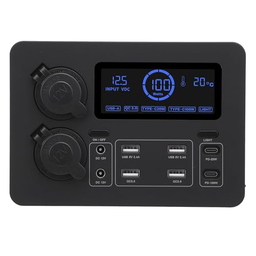 Mini-Powerbox, 12 V 100W LCD-Anzeige-Power-Box, USB-C & QC3.0-Anschlüsse, tragbare Steuerpunkt für Wohnmobile, SUVs, Boote, Yachten, Autos von Tomotato