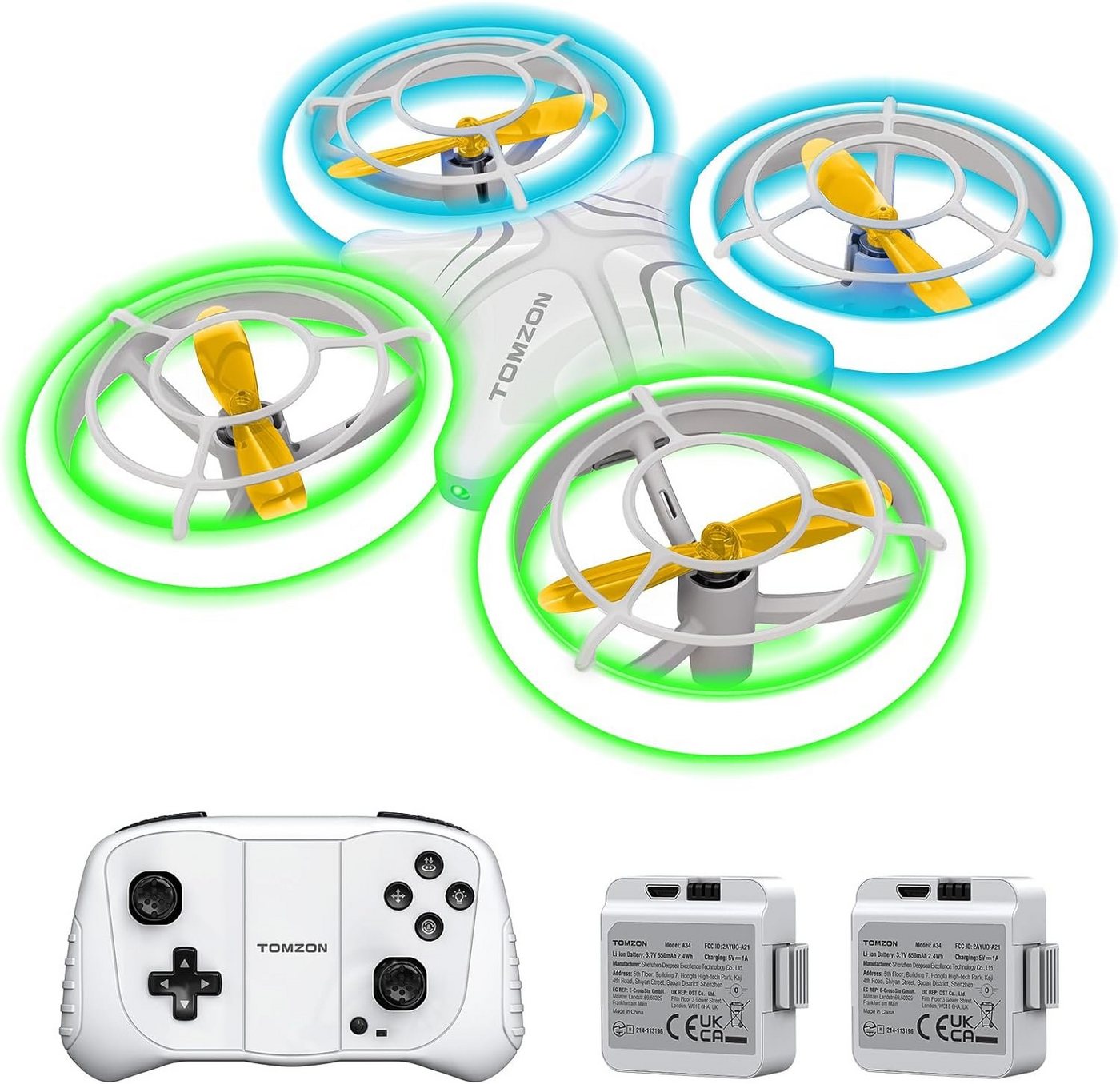 Tomzon Mini Drohne für Kinder, Blauen und Grünen LED Lichter Drohne (Fliege mit Leichtigkeit: 2 Akkus, 3D-Flip, Kopflos-Modus, für Anfänger) von Tomzon