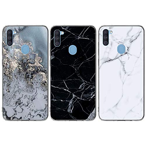 ToneSun Marmor Hülle Kompatibel mit Samsung Galaxy A11 / M11 Hülle Silikon, Glänzend Weich TPU Handyhülle Ultra Dünn Flexibles Handytasche Schutzhülle Marble Case [3 Stück] - Grau Weiß, Grau, Schwarz von ToneSun