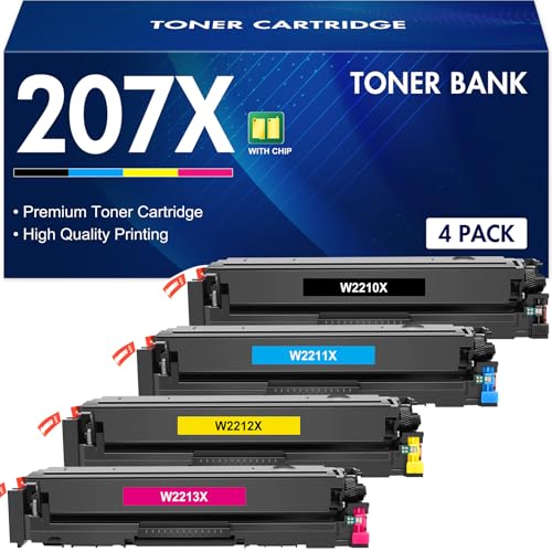Toner Bank 207X 207A Tonerkartusche Multipack für HP Color Laserjet Pro MFP M283fdw M255dw M282nw M283fdn M255nw M283 M255 M282 W2210X W2211X W2212X W2213X – Schwarz Cyan Gelb Magenta mit Chip von Toner Bank