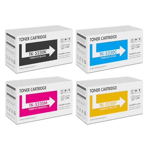 Toner Bank TK5230 Kompatibel Tonerkartusche für Kyocera TK-5230K TK-5230 Ecosys M5521cdw P5021cdn P5021cdw M5521cdn M5521 P5021 TK 5230 TK-5230C TK-5230Y TK-5230M (Schwarz Cyan Gelb Magenta, 4er-Pack) von Toner Bank