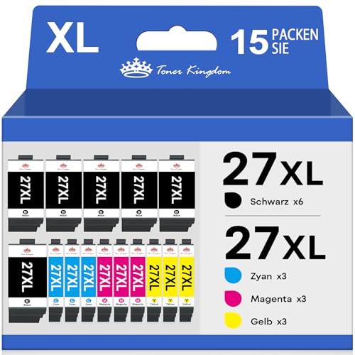 Toner Kingdom 27XL Kompatibel für Epson 27XL Tintenpatrone für Epson Workforce WF-3620DWF WF-3640DTWF WF-7110DTW WF-7210DTW WF-7610DW WF-7620DTWF WF-7710DWF WF-7720DTWF WF-7715DWF (15 Pack) von Toner Kingdom