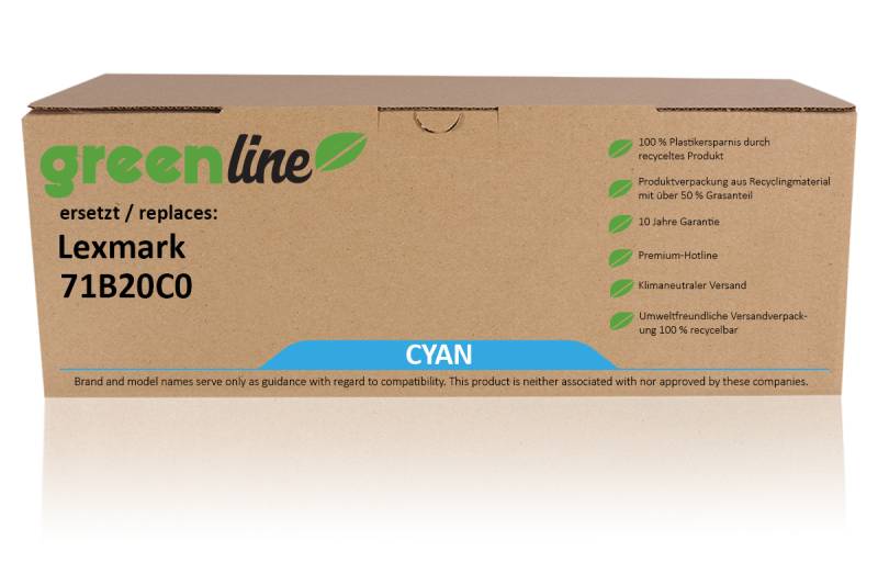greenline ersetzt Lexmark 71B20C0 Tonerkartusche, cyan von TonerPartner