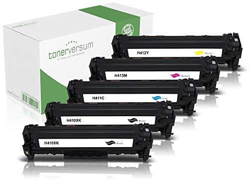 5 Toner kompatibel zu HP CF410X CF411X CF412X CF413X Schwarz Cyan Magenta Gelb für Color Laserjet Pro M452 M452dn M452nw MFP M477fdw M477fnw M377dw Laserdrucker Multipack von Tonerversum