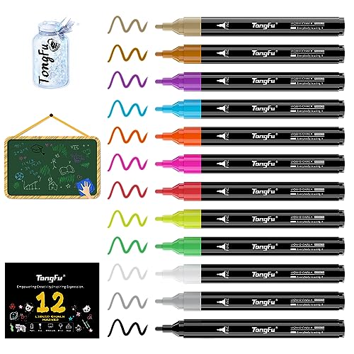 TongFu 12 Kreidestifte für Fenster, 3mm Kreidestift Kreidemarker für Tafel Abwaschbar Whiteboard Marker, Weihnachtsgeschenke für Kinder, Fensterkreide Stifte Kinder Glasmalstifte Chalk Marker von TongFu