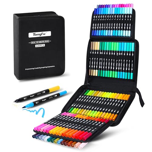 TongFu 120 Filzstifte Set, 1-5 mm/Fineliner 0,4 mm Dual Brush Pen Set, Filzstifte Dicke und Dünne Pinselstifte Aquarell Marker Fineliner für Kalligraphie Handlettering Manga Journal von TongFu