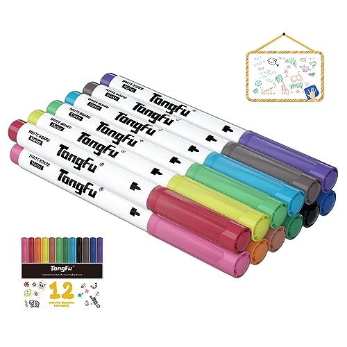 TongFu Kids Whiteboard Marker, 12 Farben Whiteboard Stift für Kinder, Fine Tip Folienstift Abwischbar und Dry Wipe Markers für Kinder, Mini Abwischbare Stifte für Kinder, Zeichnung, Künstler von TongFu