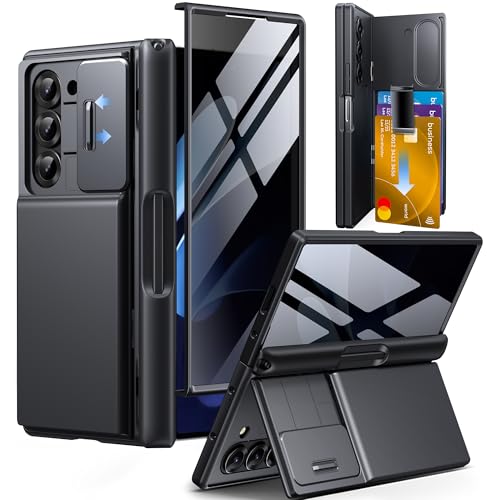 TONGATE Hülle für Z Fold 6 mit Privatsphäre Bildschirmschutz, [Anti-Spy][Kartenhalter]Eingebauter S Pen Halter & Kickstand & Kameraabdeckung, Stoßfestes Handyhülle für Samsung Galaxy Z Fold 6, Schwarz von Tongate