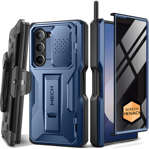 Tongate für Samsung Galaxy Z Fold 6 Hülle, [mit Datenschutz Glas Displayschutz][S Pen Slot & Scharnierschutz] Militärische Vollkörper Handyhülle für Z Fold 6 Case mit Ständer und Gürtelclip,Blau von Tongate