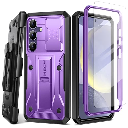 Tongate für Samsung Galaxy S24 Hülle mit Kickstand,[Bulit-in Slide Kameraabdeckung & Gürtelclip],Vollkörper Militärstandard Stoßfeste Galaxy S24 Handyhülle mit Schirmschutz, Lila von Tongate