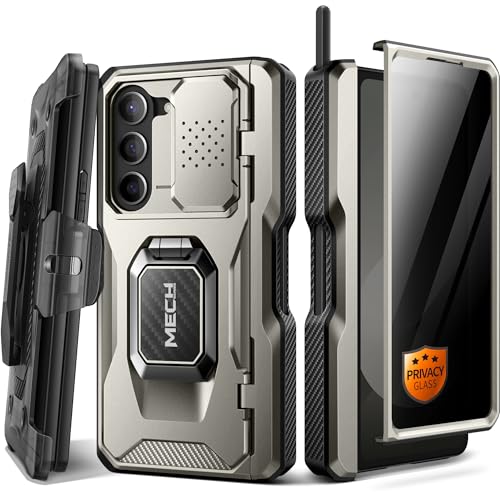 TONGATE Hülle für Galaxy Z Fold 6 mit Ring Ständer, Built-in S Pen Halter & Glas-Bildschirmschutz Stoßfeste, robuste Z6 HandyHülle mit Kameraabdeckung und Gürtelclip für Z Fold 6 2024 (TiGrau) von Tongate