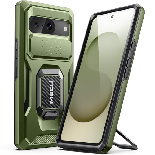 Tongate Hülle für Google Pixel 8, eingebauten Ring Kickstand und Slide Kamera Abdeckung, Militärklasse stoßfeste robuste Dual Layer Schutz Handyhülle Abdeckung für Google Pixel 8 Fall (2023), Grün von Tongate