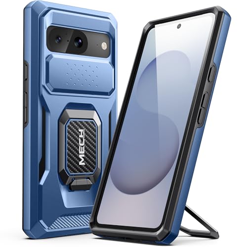 Tongate Hülle für Google Pixel 8, eingebauten Ring Kickstand und Slide Kamera Abdeckung, Militärklasse stoßfeste robuste Dual Layer Schutz Handyhülle Abdeckung für Google Pixel 8 Fall (2023), Blau von Tongate