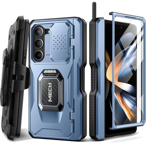 TONGATE Hülle für Z Fold 5 mit Ringständer, eingebauter Z Fold5 S Stift Halter, stoßfeste robuste mit Displayschutz und Slide Kamera Abdeckung Gürtelclip für Samsung Galaxy Z Fold 5 2023, Blau von Tongate