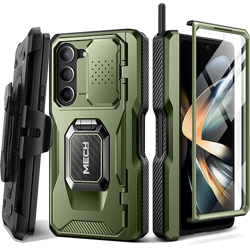 Tongate Hülle für Z Fold 5 mit Ringständer, eingebauter Z Fold5 S Stift Halter, stoßfeste robuste mit Displayschutz und Slide Kamera Abdeckung Gürtelclip für Samsung Galaxy Z Fold 5 2023, Grün von Tongate